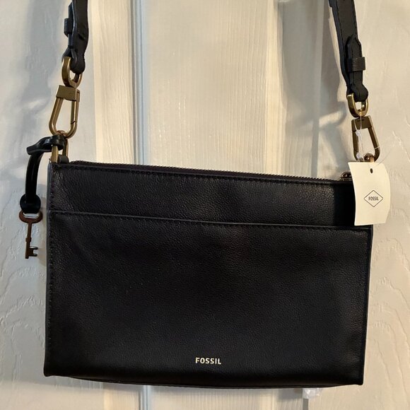 Fossil Black Leather Crossbody Purse - New with Tag - Picture 1 of 9